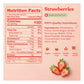 Huma Chia Energy Gel Strawberry nutrition facts and ingredients graphic showing 100 calories per 43g pouch, 0g fat, 24g total carbohydrates, 105mg sodium, 0.5g protein, full ingredients list including Strawberry Puree Cane Sugar Brown Rice Syrup Chia Seed Powder and Sea Salt, plus Vegan Caffeine Free Gluten Free and Made in USA icons