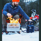 Ignik Propane Growler Tank powering a FireCan propane fire pit while winter camping in the snow