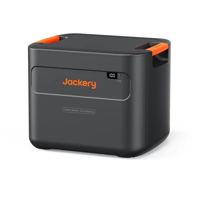 Front angled view of the Jackery Battery Pack 5000 Plus with LED status display.
