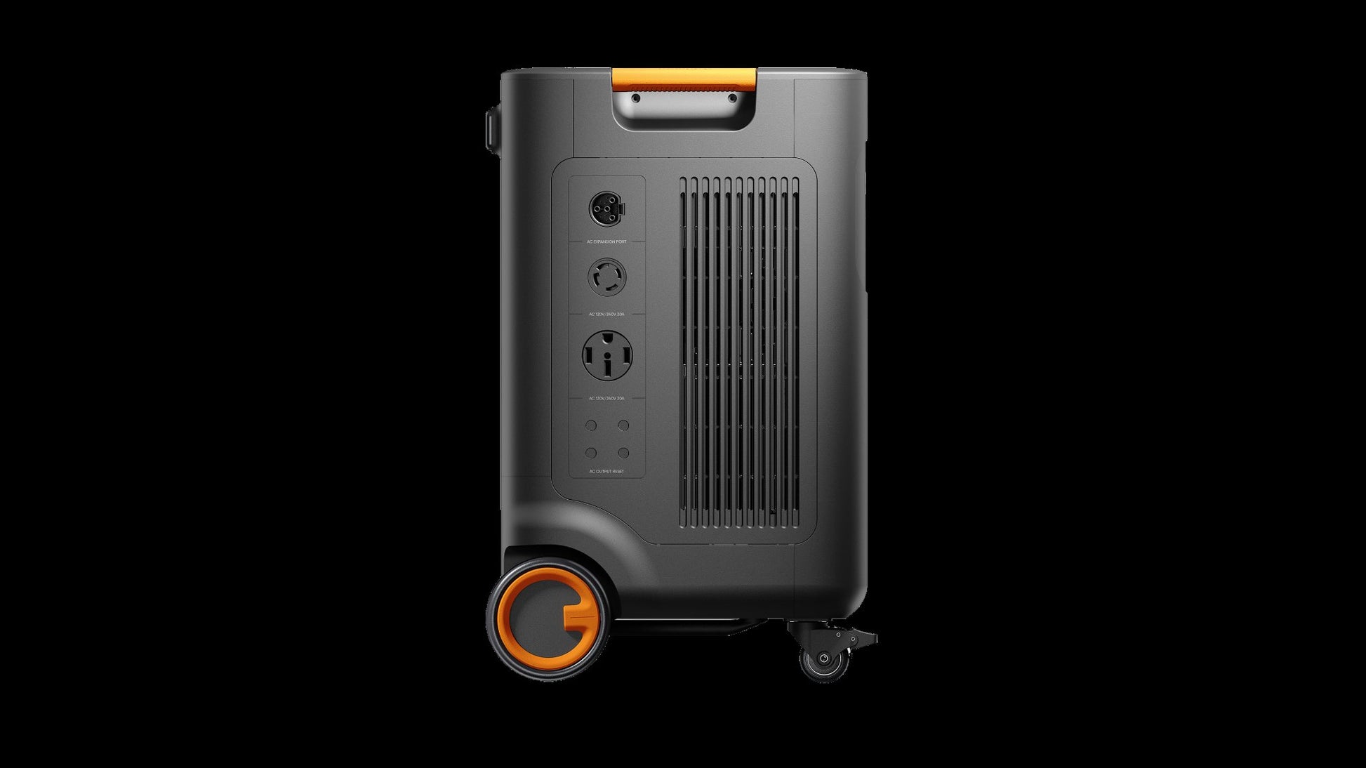 Side view of Jackery Explorer 5000 Plus portable power station showing AC output ports and cooling vents.