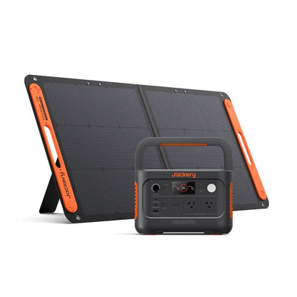 Jackery Explorer 600 Plus paired with SolarSaga solar panel for fast portable charging.