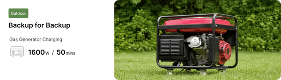 Gas generator on a lawn illustrating backup charging for the Jackery HomePower 1000 v2 at 1600W