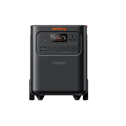 Jackery HomePower 3600 Plus portable power station, front view showing display and AC outlets
