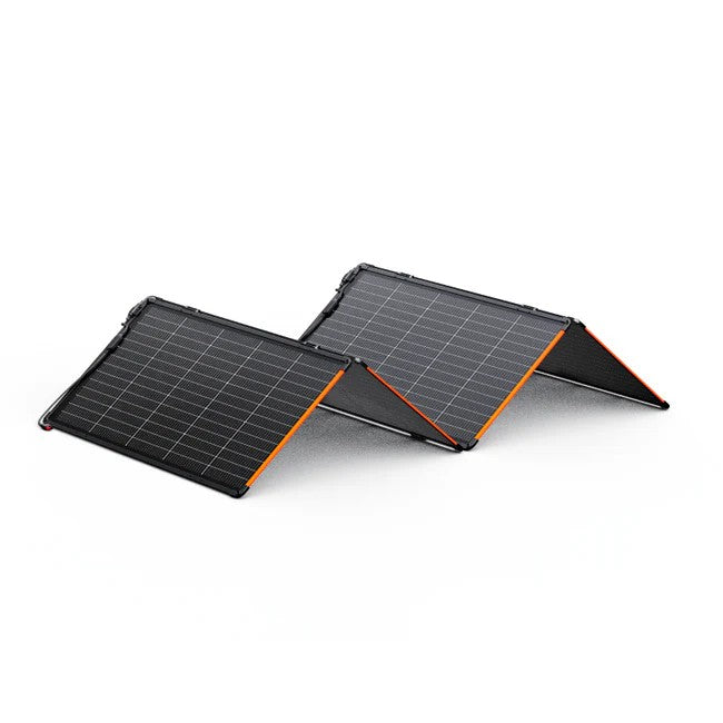 Jackery SolarSaga 340X solar panels folded out in a freestanding configuration for outdoor charging.