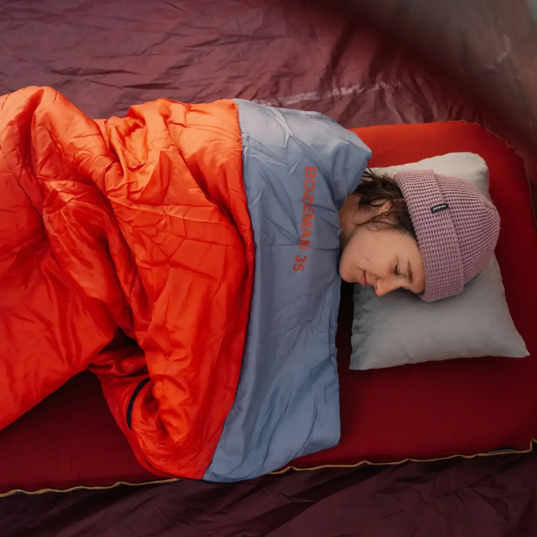 close up side view of Klymit Bozeman 35 sleeping bag showing insulation and fabric detail