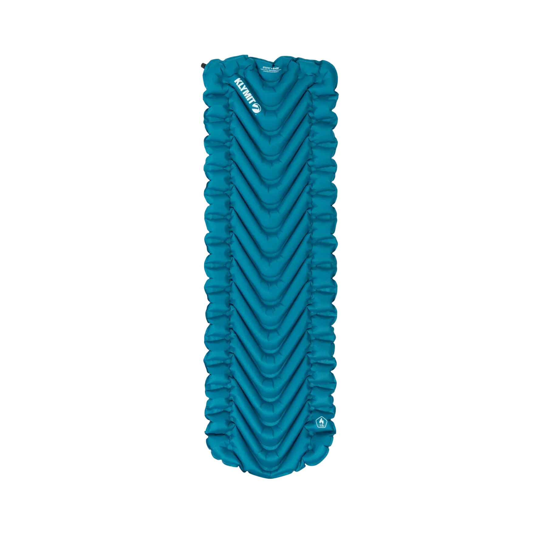 Klymit Static V Base inflatable sleeping pad in blue showing full length V-chamber design
