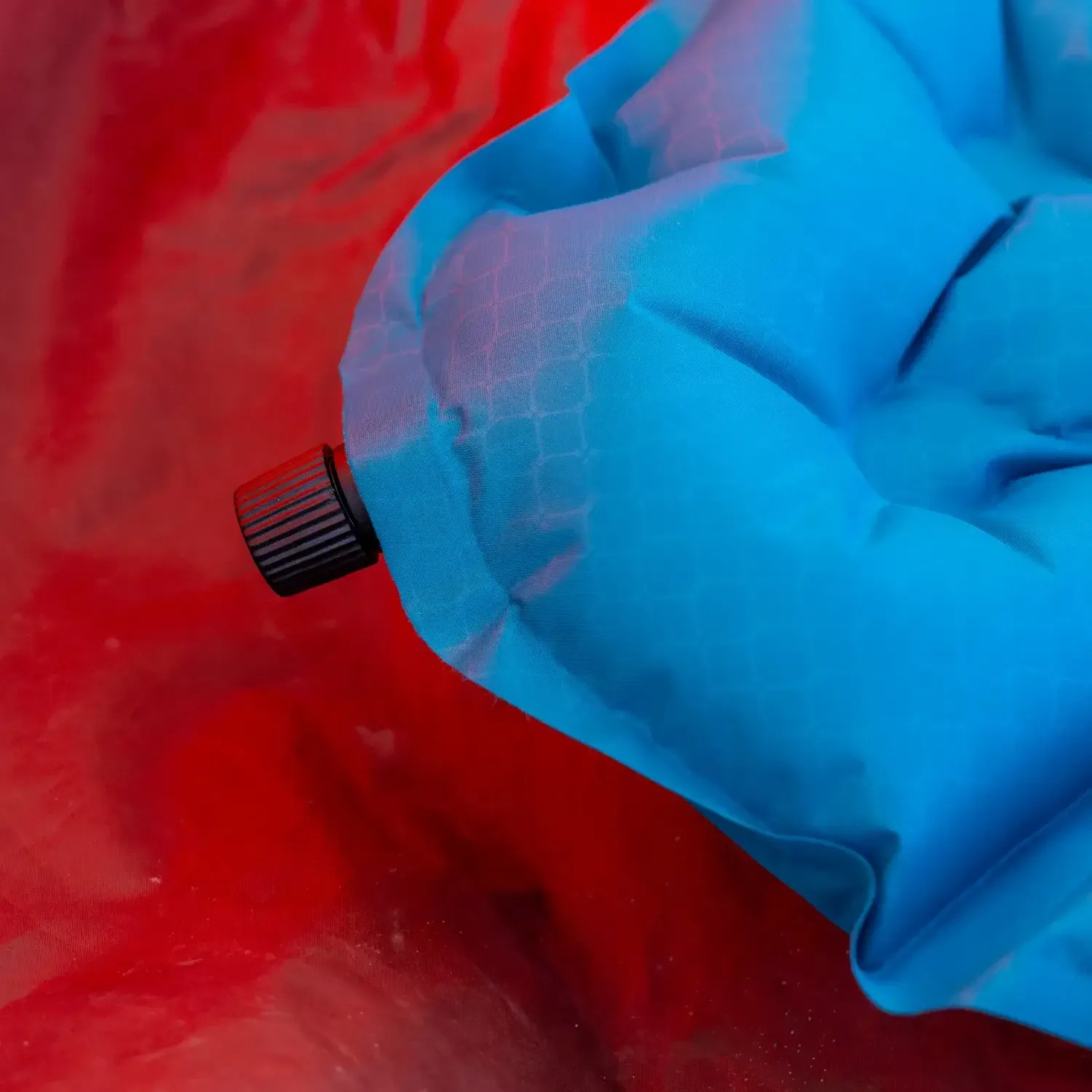 Detailed view of valve on Klymit Static V Base sleeping pad