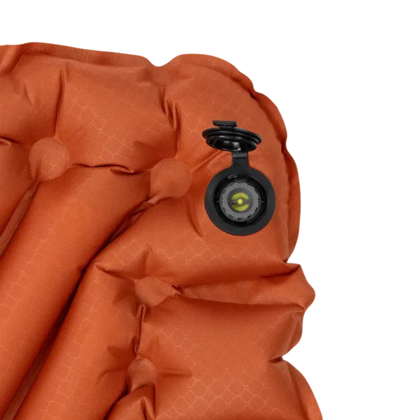 Klymit sleeping pad valve open detail for quick inflation and deflation in outdoor use
