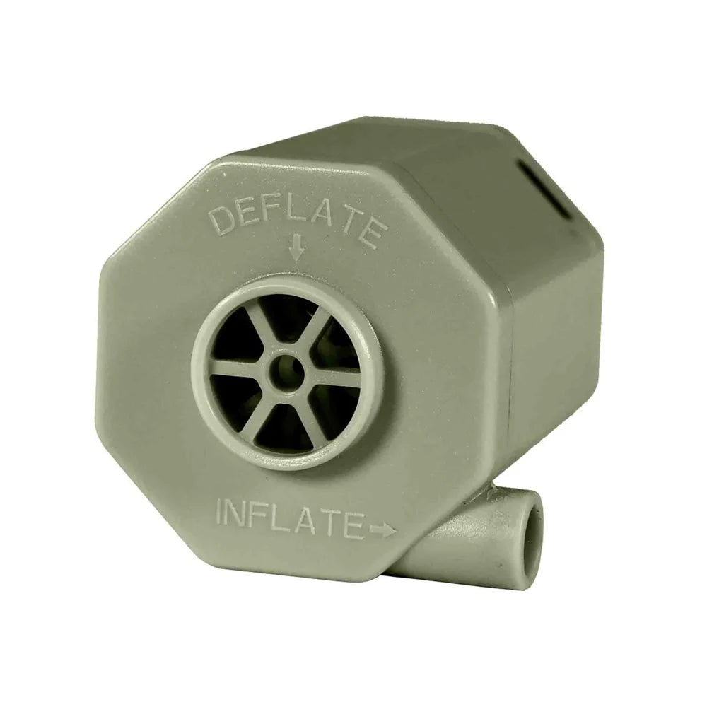 Back view of Klymit Tempest USB Pump showing USB-C charging port for portable rechargeable camping air pump use.