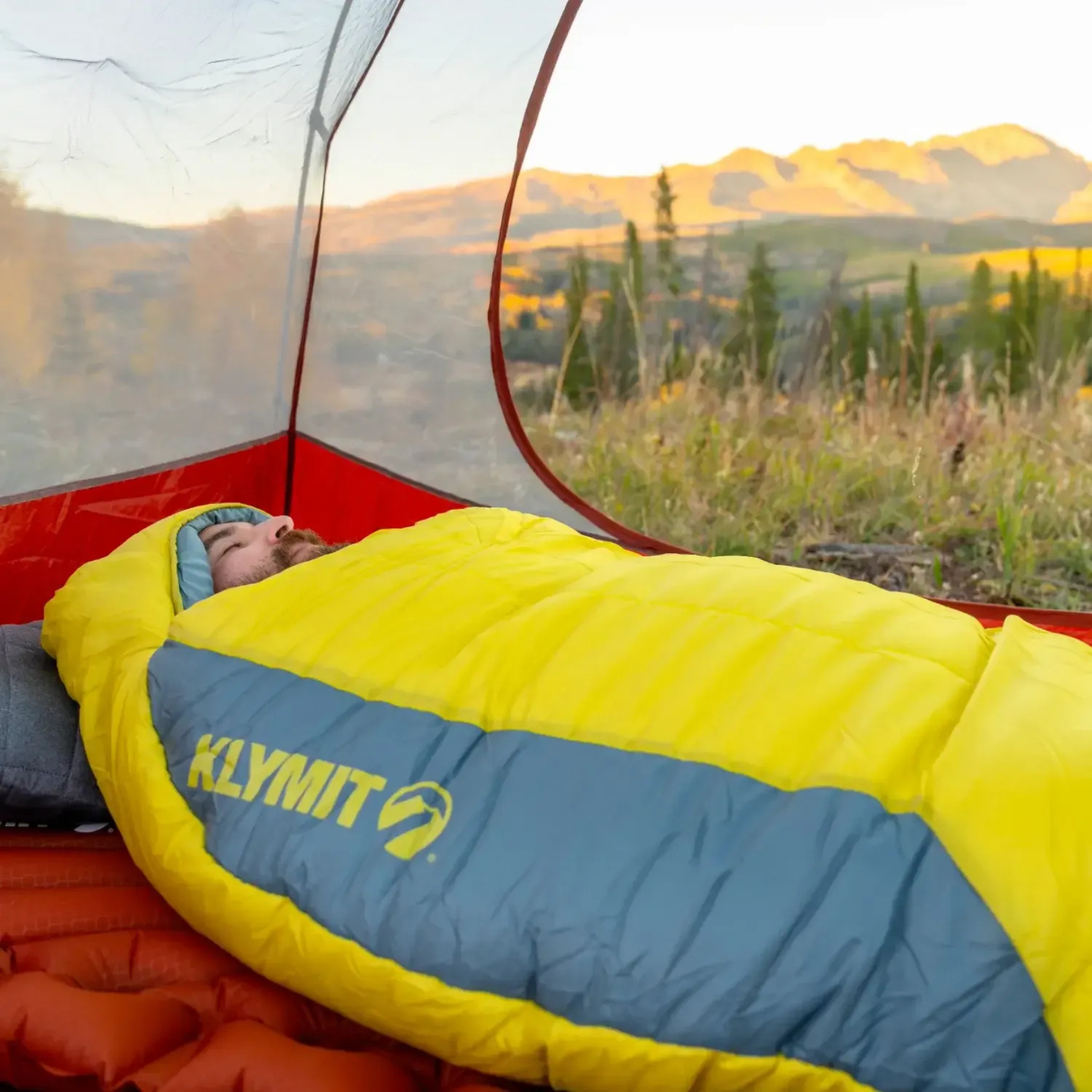 Side view of Klymit Wild Aspen 0 sleeping bag showing insulation and mummy shape design