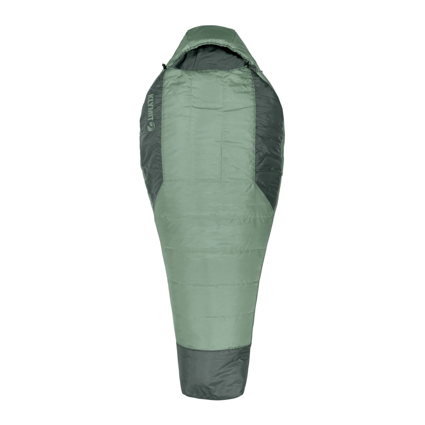 Klymit Wild Aspen 20 sleeping bag green front view lightweight 3 season mummy sleeping bag