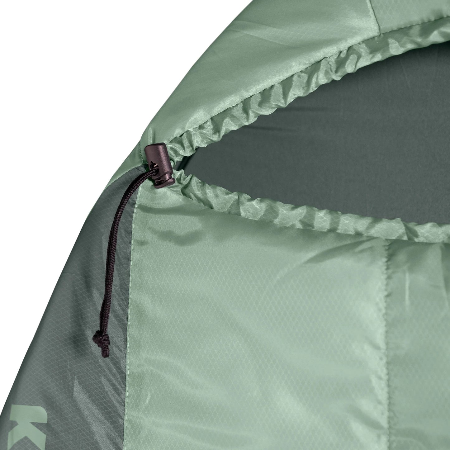 close up of Klymit Wild Aspen 20 sleeping bag adjustable mummy hood and drawcord detail