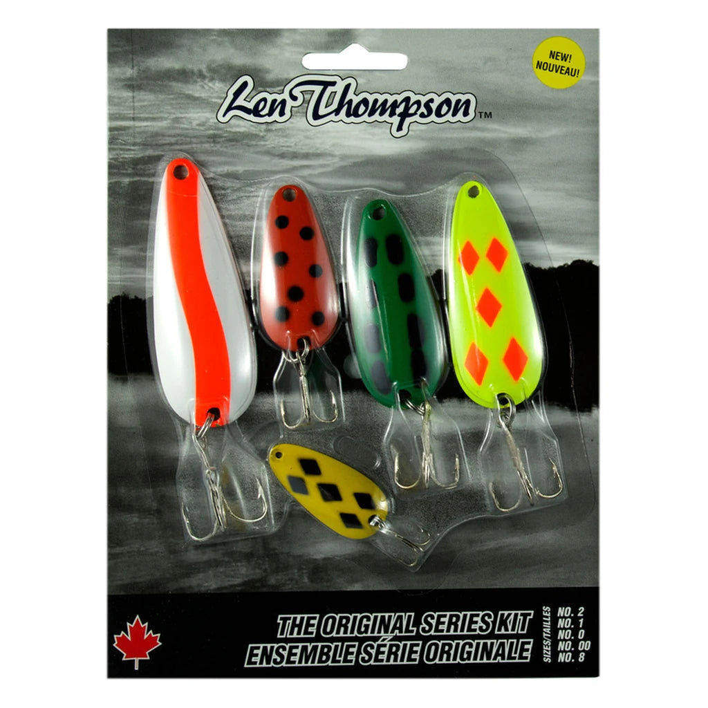 Len Thompson Original Series Kit with 5 spoon fishing lures in sizes No. 2, 1, 0, 00 and 8