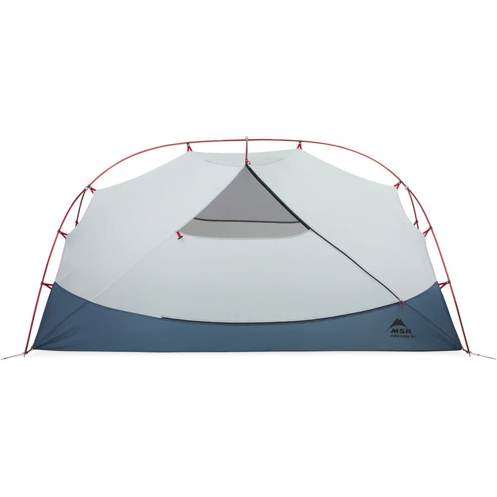 Side profile view of MSR Hubba Hubba HD 1-Person Tent body showing compact single-person floor plan, DAC pole arch and single door entry on white background