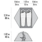 MSR Hubba Hubba HD 2-Person Tent floor plan diagram showing hexagonal 29 sq ft interior with two sleeping bags side by side, vestibule layout, and 40-inch peak height