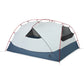 MSR Hubba Hubba HD 3-Person Backpacking Tent pitched at an angle showing full freestanding tent body with red DAC poles and dual doors