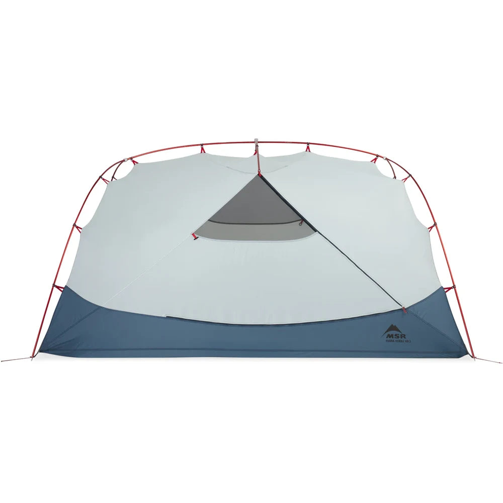 Side profile view of MSR Hubba Hubba HD 3-Person Tent body showing rectangular floor plan, 42-inch peak height and dual door entry
