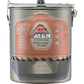 MSR Reactor 1.7L stove system cutaway x-ray view showing MSR IsoPro fuel canister and burner nested inside anodized aluminum pot for ultralight compact storage