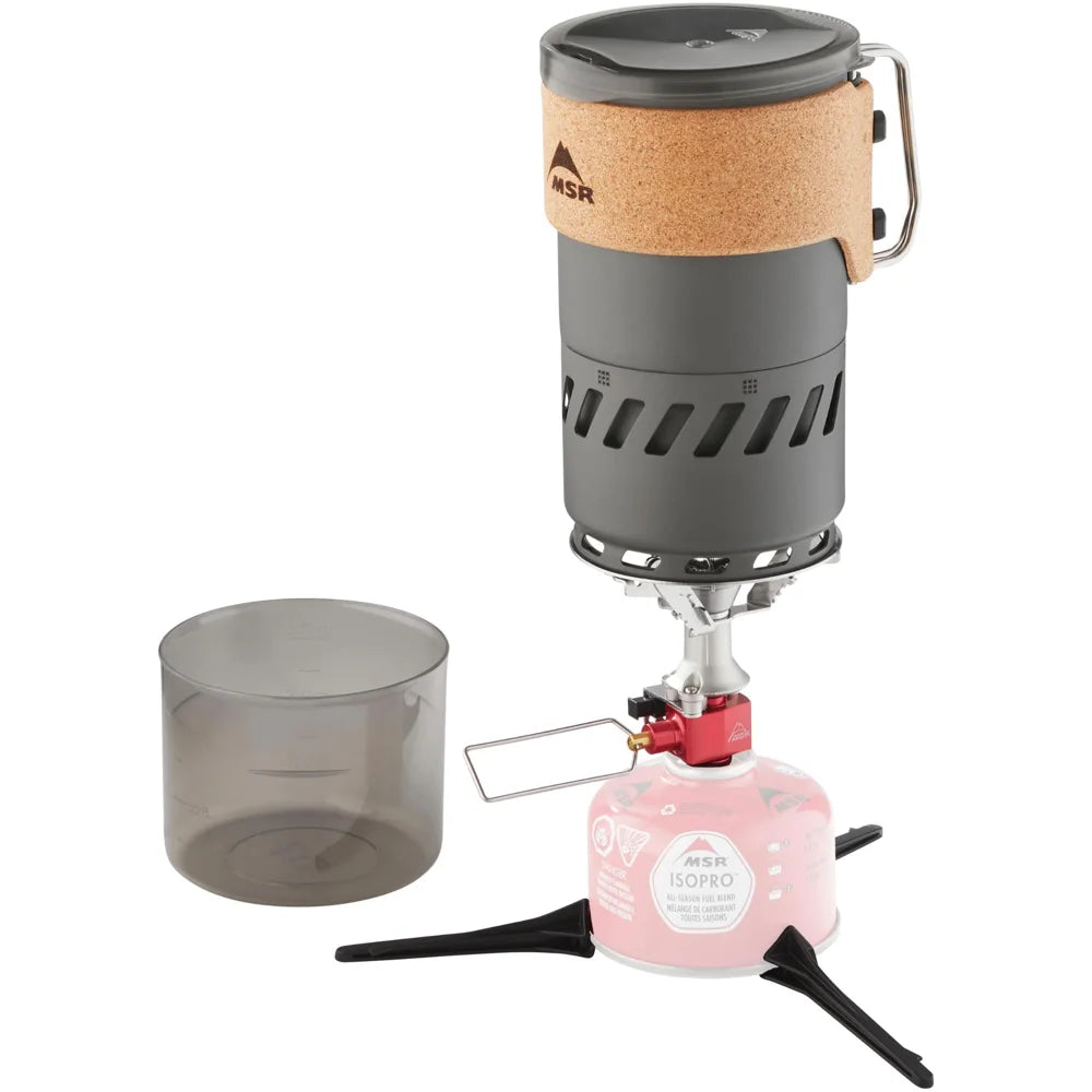 MSR Switch Stove System complete stove system with pot on burner and fuel canister