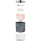 MSR Trail Mini Duo Cook Set exploded view showing all components: strainer lid, pot lifter, compatible stove, fuel canister, anodized aluminum pot, and polycarbonate bowl that all nest together compactly