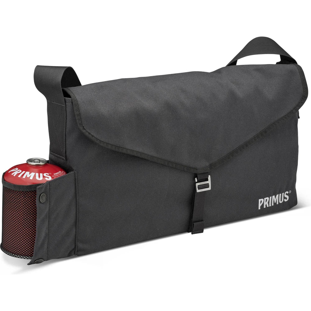 Primus Alika camping stove carry bag angled view with fuel canister pocket
