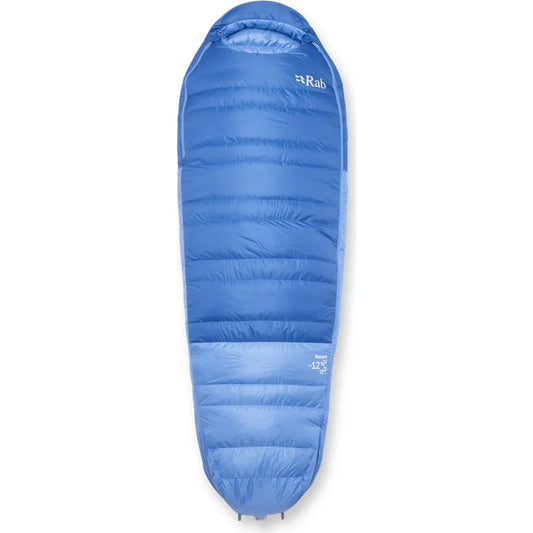 Rab Ascent Womens -12°C sleeping bag front view blue insulated mummy sleeping bag cold weather
