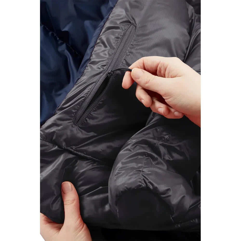 Rab Outpost 500 sleeping bag internal pocket detail with zipper