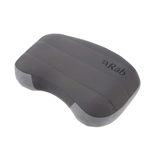 Rab Stratosphere inflatable camping pillow top view showing contoured grey design with soft fabric