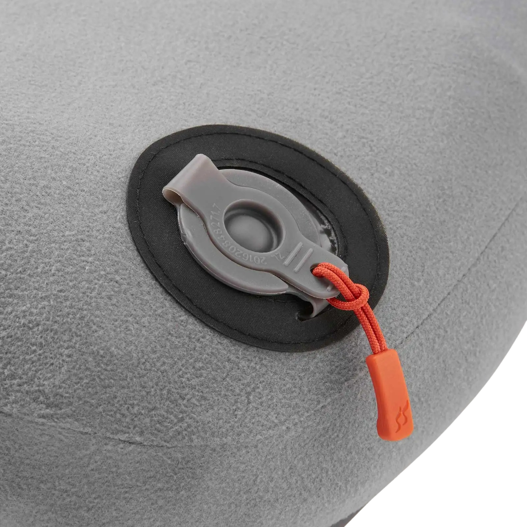 Close-up of Rab Stratosphere inflatable pillow valve with pull tab for quick inflation and deflation