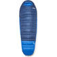 Rab Ascent -12 sleeping bag blue front view fully zipped showing hood and tapered mummy shape