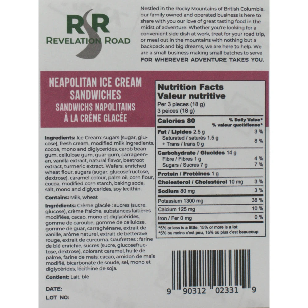 Revelation Road Neapolitan Ice Cream Sandwich – 110g Freeze-Dried Dessert