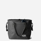 RUX 30L Waterproof Tote in black, black waterproof tote front pocket detail product image on white background