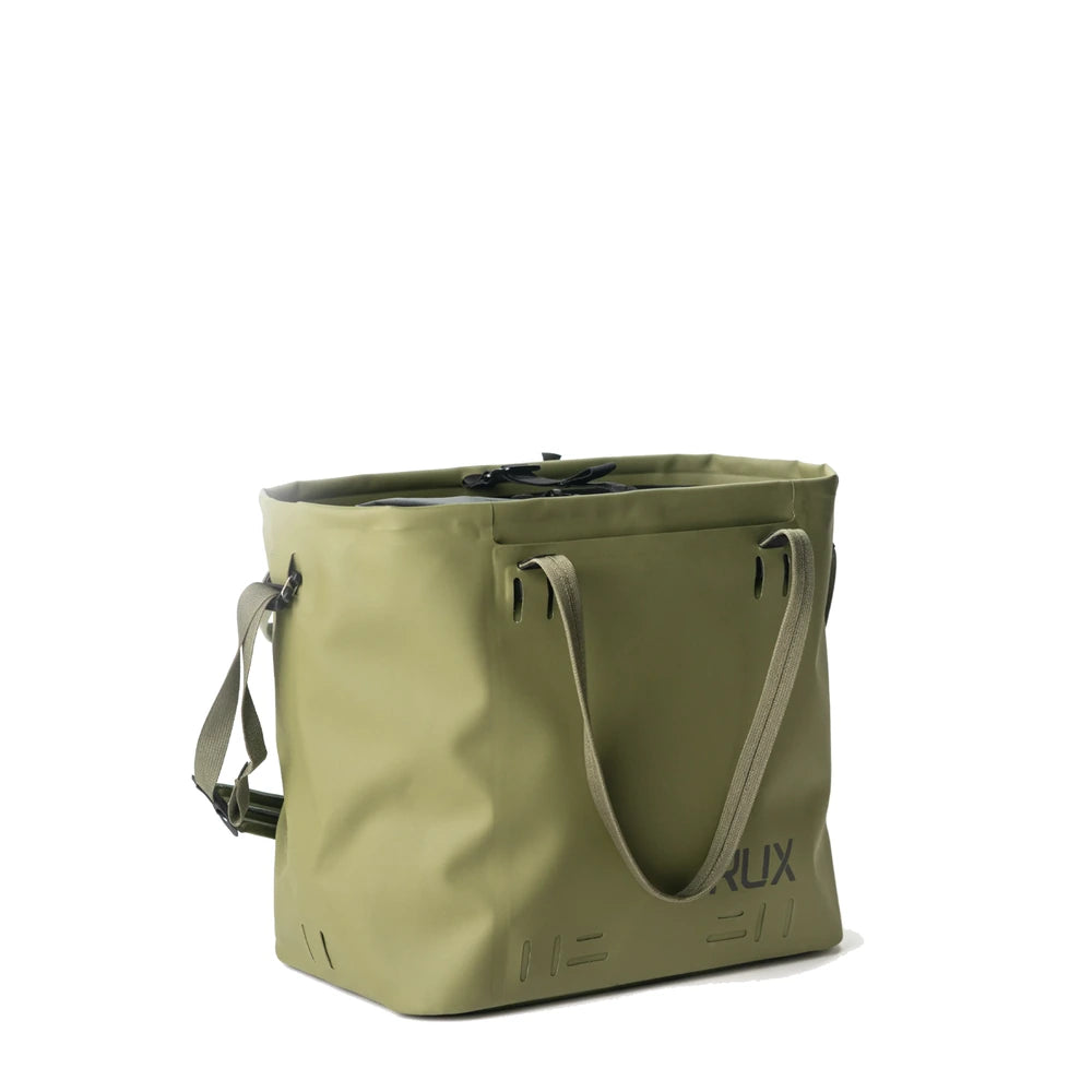 RUX 30L Waterproof Tote in green angled product view on white background