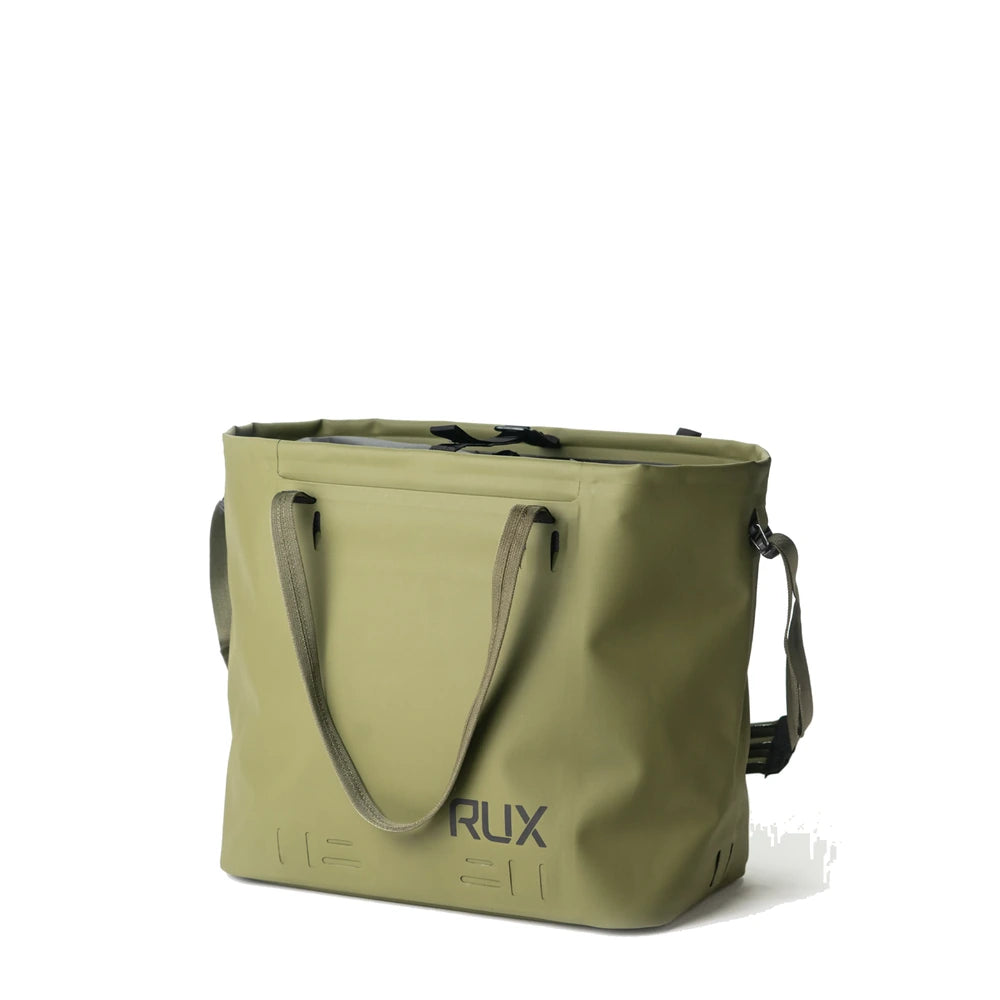 RUX 30L Waterproof Tote in green back angle product image on white background