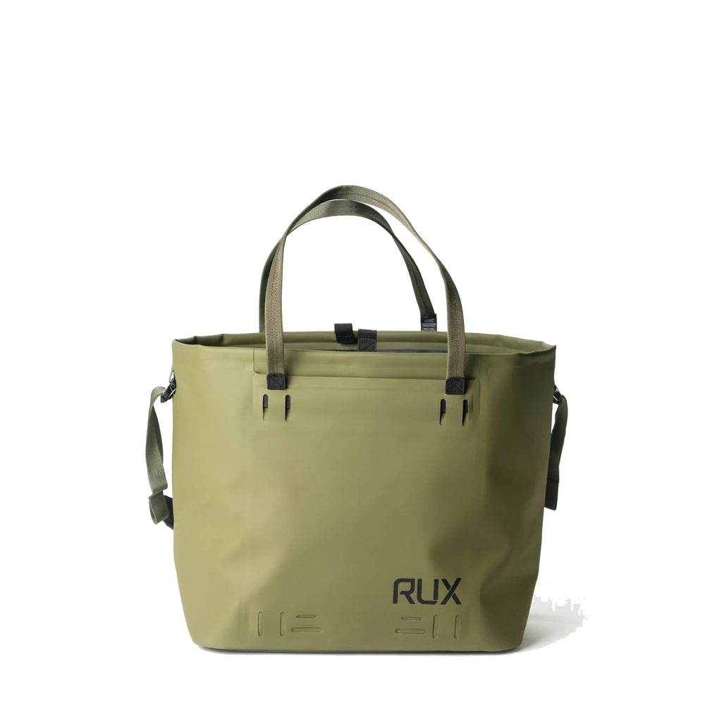 RUX 30L Waterproof Tote in green front product view on white background