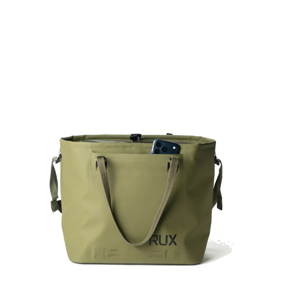 RUX 30L Waterproof Tote in green front pocket product image