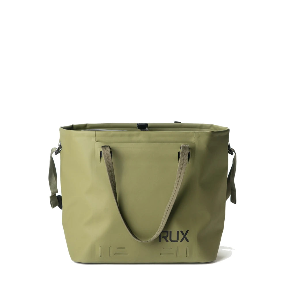 RUX 30L Waterproof Tote in green rear product view on white background