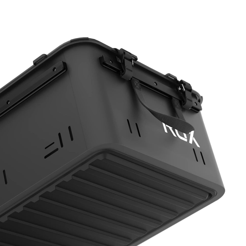 RUX 40L black rugged storage bin ribbed bottom detail showing durable base construction