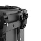 RUX 40L black waterproof gear box side latch hardware detail with strap and buckle system