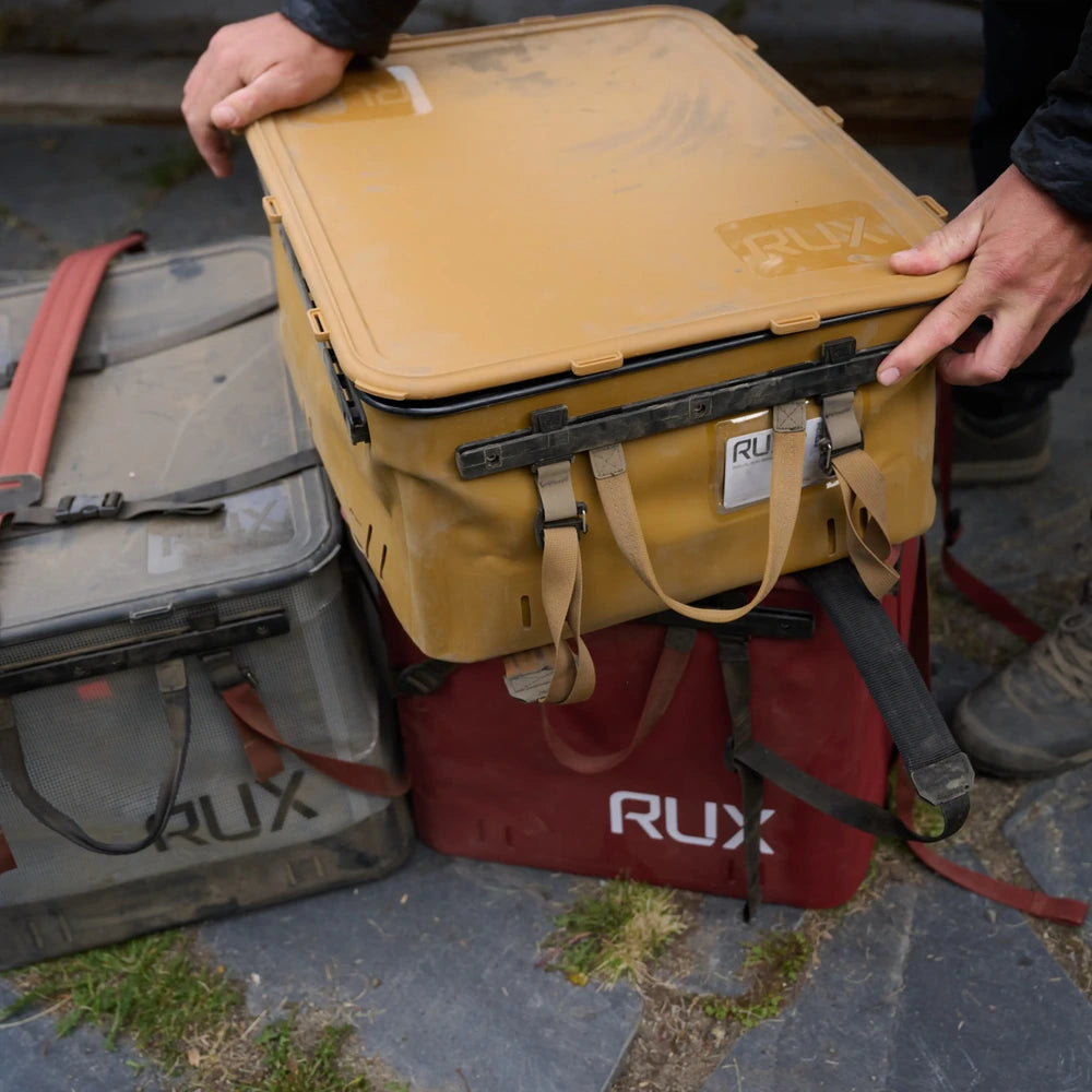 RUX 40L collapsible gear box in bronze color  view durable gear box stacked