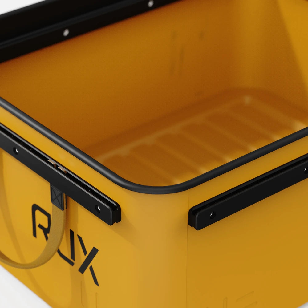 RUX 40L collapsible gear box in bronze color featuring long side view storage box