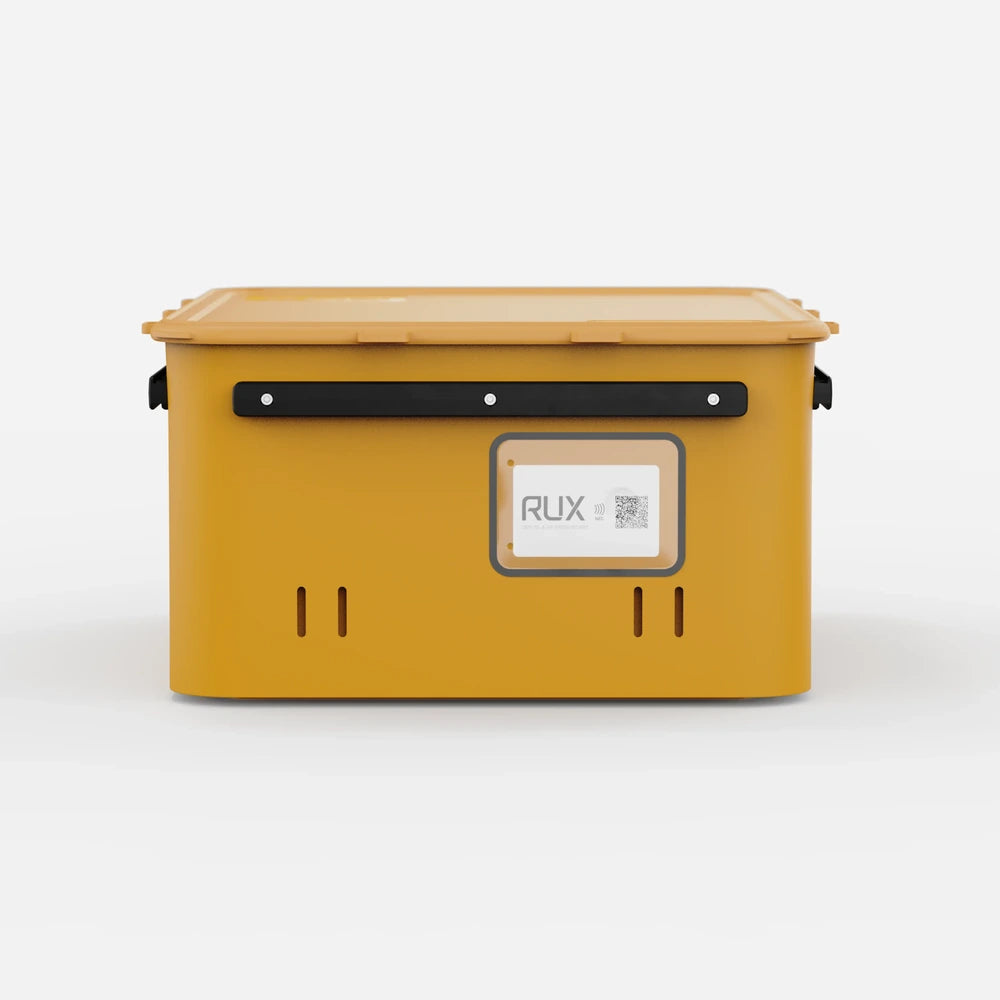 RUX 40L collapsible gear box in bronze color featuring long side view storage box