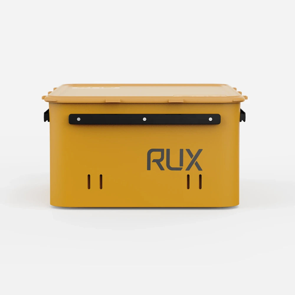 RUX 40L collapsible gear box in bronze color featuring rear view collapsible storage container