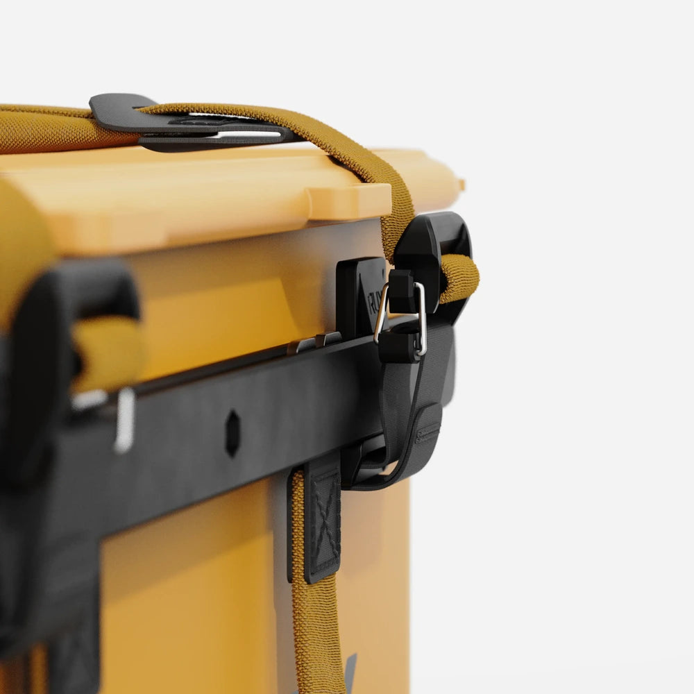 RUX 40L collapsible gear box in bronze color featuring interior waterproof storage box detail
