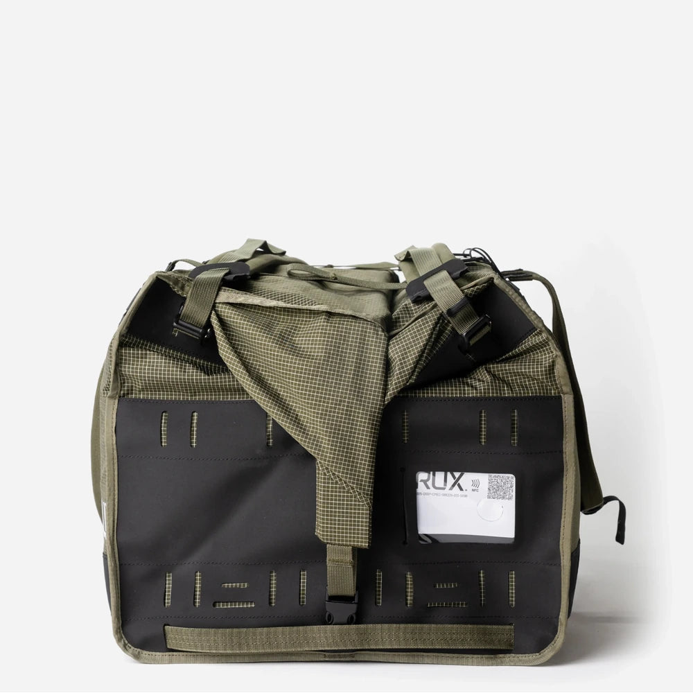RUX 55L Duffle Box with latches folded down. 