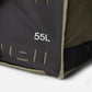RUX 55L Duffle Box closeup with attachment positions and  logo. 