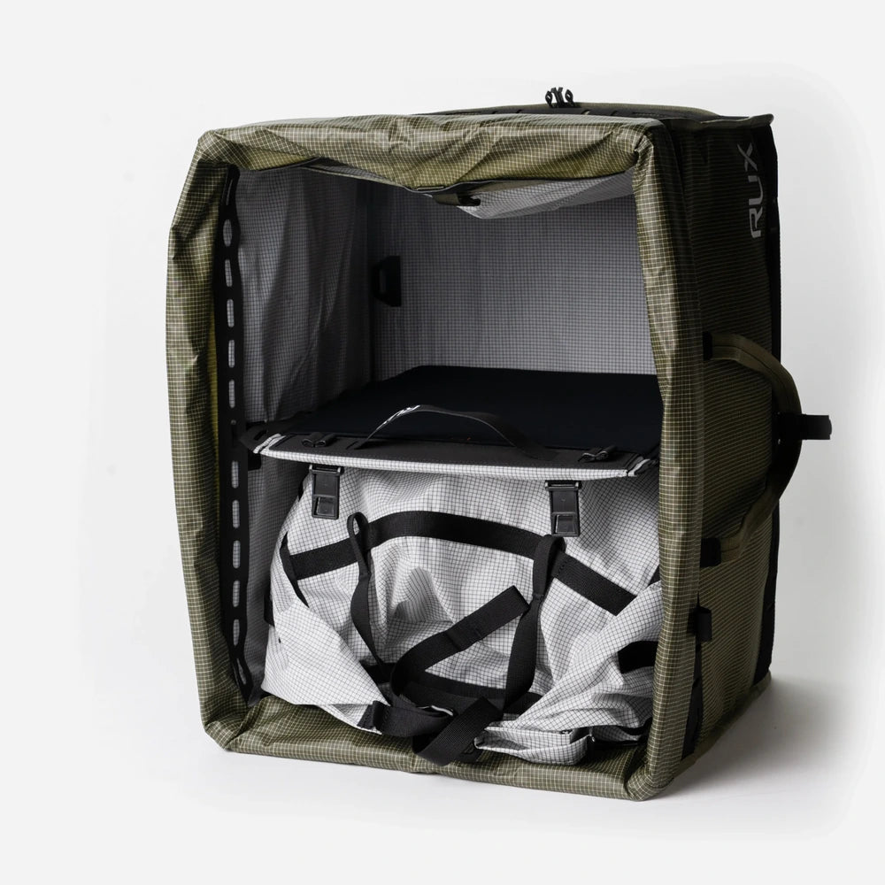 RUX 55L Duffle Box open interior showing optional use as shelving.  product image