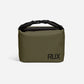 RUX 5L Cooler in olive green, front view with black roll-top handle and RUX logo.