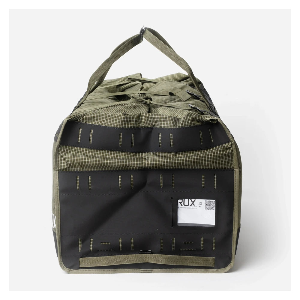 Rux DuffleBox 75L end profile view with reinforced outdoor construction