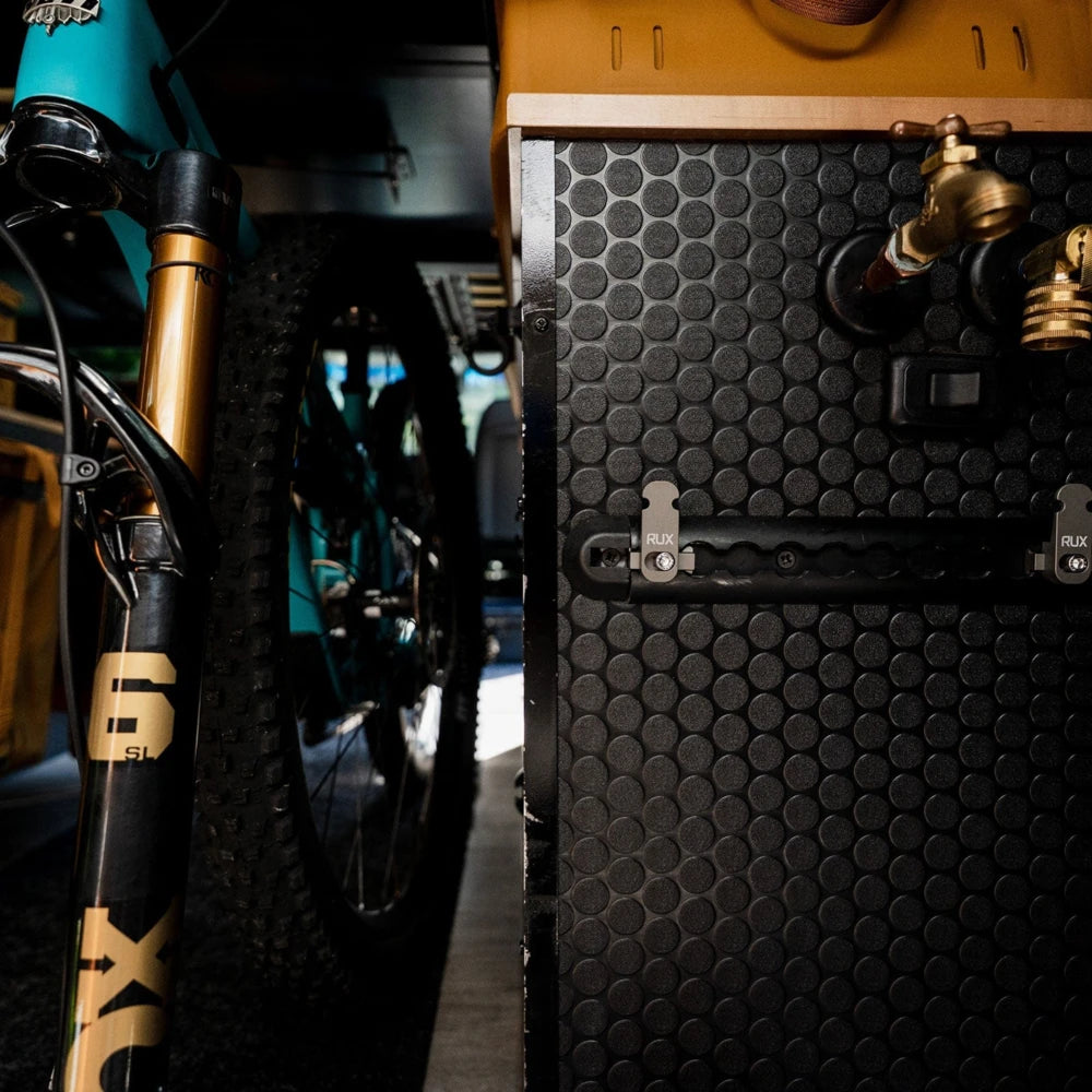 Rux Track Hooks mounted in garage storage setup